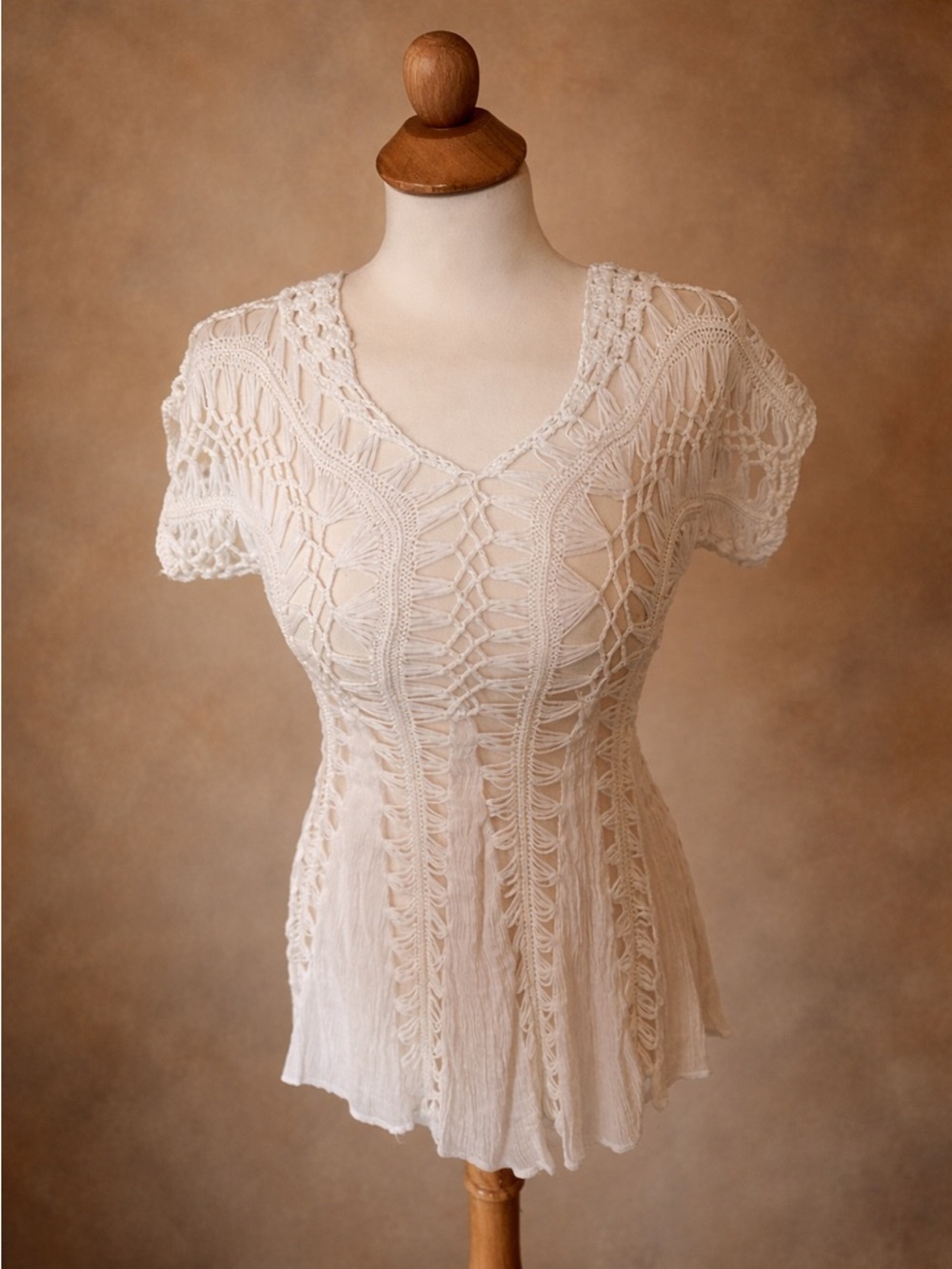 Vivid Importers White Crochet Blouse | Boho Small